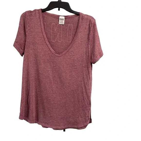 PINK By Victorias Secret Tissue Tee V-Neck Logo Size Large Short Sleeve Shirt - Picture 2 of 3